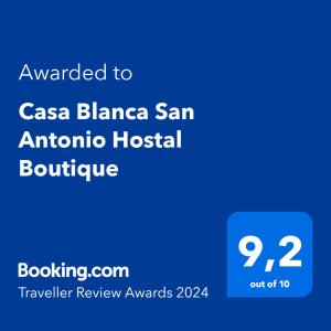 Zrzut ekranu komórki z tekstem przyznanym casa blanca san w obiekcie Casa Blanca San Antonio Hostal Boutique w mieście Cali