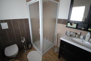 a bathroom with a shower and a sink and a toilet at Mums b and b - colonnina elettrica in Vicenza