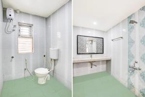 - deux photos d'une salle de bains avec toilettes et douche dans l'établissement Super Hotel O Padampura Near Railway Station formerly Shree Maya, à Aurangabad