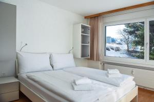 Giường trong phòng chung tại Holiday flat for skiing couples Triangel D - Parpan Lenzerheide