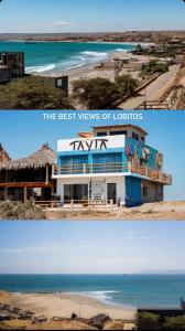 two different views of a hotel and the beach at Tayta Surf House in Lobitos