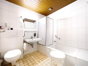 bagno bianco con servizi igienici e lavandino di WAGNERS Hotel im Fichtelgebirge a Warmensteinach