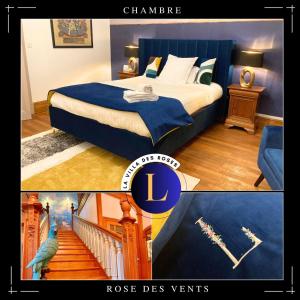 เตียงในห้องที่ La Villa des Roses Gîte Chambres d'hôtes Piscine chauffée