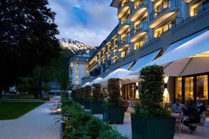 Kempinski Palace Engelberg في إنغيلبرغ: فندق فيه صف من النباتات امام مبنى