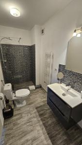 a bathroom with a toilet and a sink and a shower at Neferprod Apartments - IS - CAM 02 in Timişoara