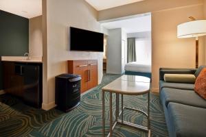 リンティカム・ハイツにあるSpringHill Suites by Marriott Baltimore BWI Airportのソファとテレビ付きのホテルルーム