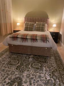 - une chambre avec un grand lit et un tapis dans l'établissement Luxury Country Escape, à Ennis