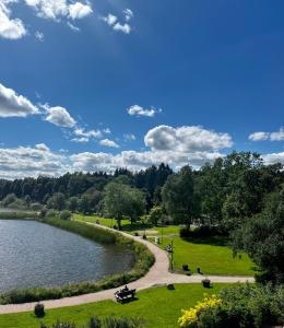 een uitzicht op een park met een meer bij Seeblickapp. „Eure Auszeit“ in Goslar