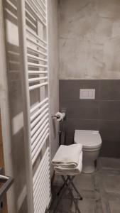 baño con aseo blanco y taburete en B&B Corte Rossa, en Tirano