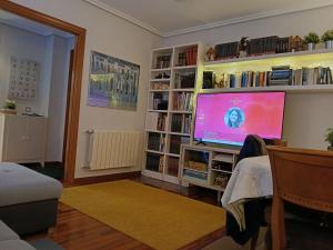 een woonkamer met een tv en een boekenplank bij Apto. Las LLamas S20 Santander, Garaje y Wifi in Santander