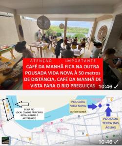 un collage de fotos de un restaurante con un mapa en Pousada Terra das Águas Barreirinhas, en Barreirinhas