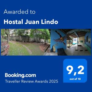 Um certificado, prêmio, placa ou outro documento exibido em Hostal Juan Lindo