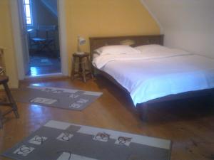 1 dormitorio con cama y alfombra en el suelo en Casa Gabriela, en Sinaia