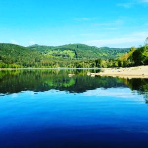 シュルッフゼーにあるFerienhaus Haberの山々を背景にした湖の景色