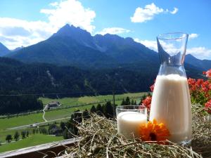 een fles melk en een glas melk bij Oberpapping in San Candido