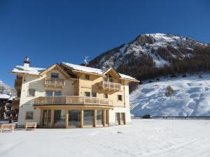 利维尼奥B&B Ecohotel Chalet des Alpes的山前大雪中的一座大建筑