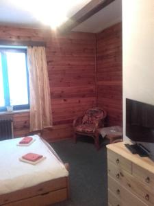 una camera con letto, TV e sedia di Hotel Anna a Harrachov