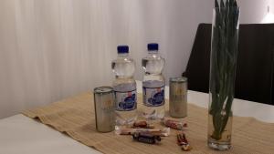 two bottles of water on a table next to a vase at Altstadtblick in Heidelberg