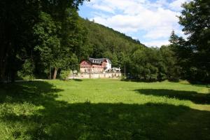 een groot huis midden in een groen veld bij Hotel Forsthaus in Bad Schandau