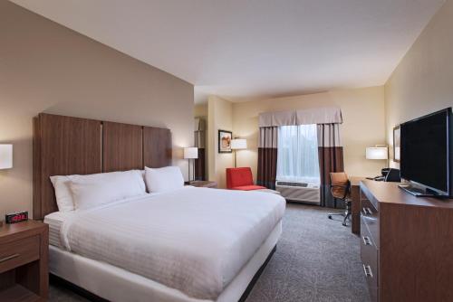 een hotelkamer met een bed en een flatscreen-tv bij Holiday Inn Express & Suites Austin NW - Four Points, an IHG Hotel in Four Points