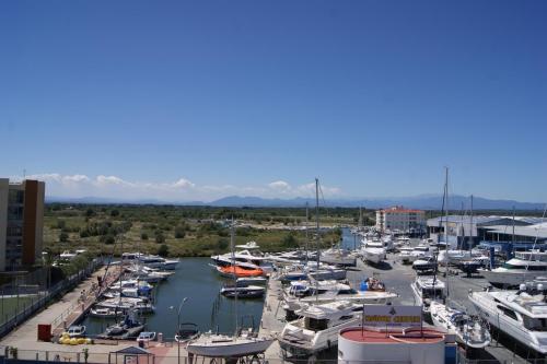 a bunch of boats are parked in a marina at Holidays Penthouse vues panoramiques sur le Port naval,un séjour élégant assuré " Wifi Pàrquing gratuït in Roses