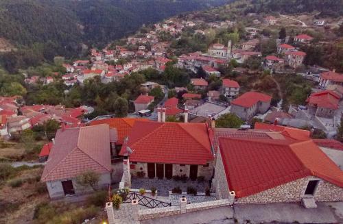 uma vista aérea de uma cidade com telhados vermelhos em Thea Valtessinikou em Valtessiniko