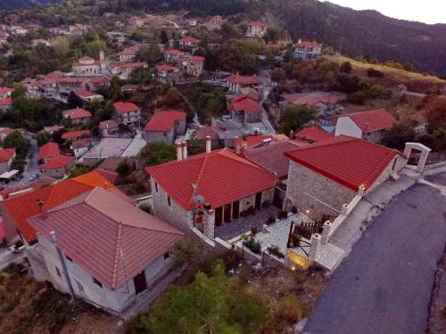 uma vista aérea de uma aldeia com telhados vermelhos em Thea Valtessinikou em Valtessiniko