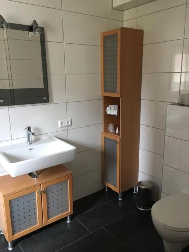 a bathroom with a sink and a toilet at Gasthof Ogertschnig in Klagenfurt