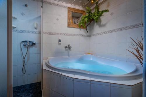 eine große Badewanne im Bad mit Dusche in der Unterkunft Vila House Family in Poprad