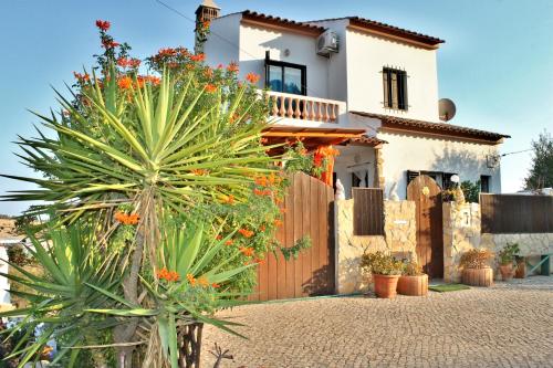 una casa con una palma di fronte a una recinzione di Casa Encosta do Sol a Lagos