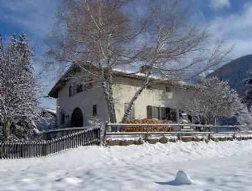 a house with a fence in the snow at Studio in Chasa Quirin in Zernez