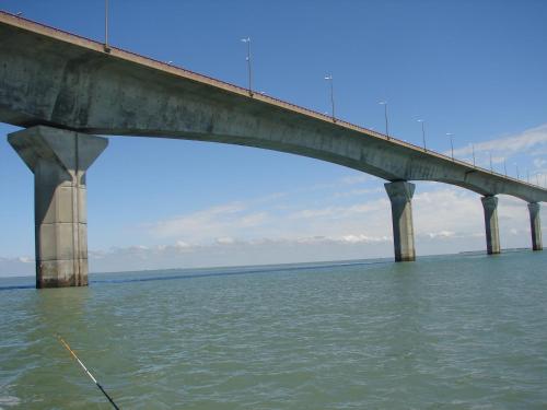 un puente sobre un gran cuerpo de agua en T2 Agréable, en Rochefort