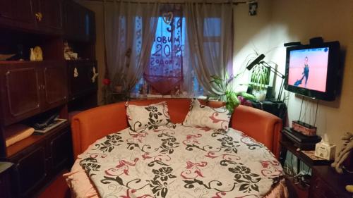 een slaapkamer met een bed en een tv in een kamer bij Apartment on Raisy Okipnoi 5 in Kiev