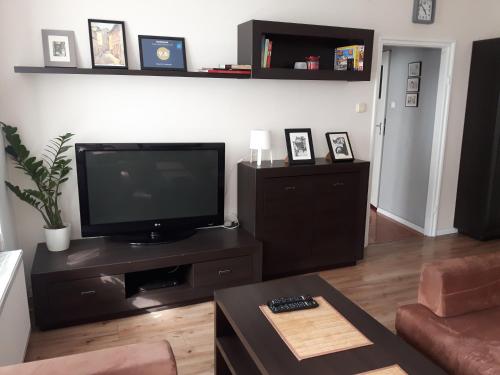 a living room with a flat screen tv on a entertainment center at Staszica Centrum in Lublin