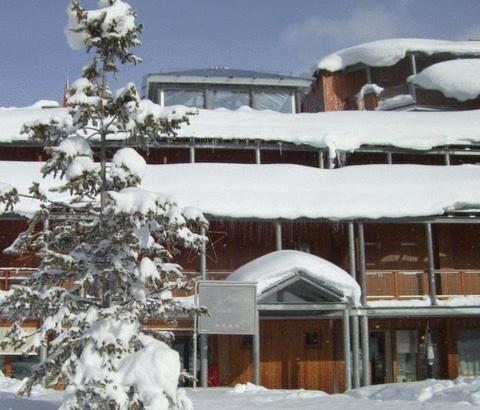 a snow covered building with a tree in front of it at Il Fraitevino hotel bed & breakfast in Sestriere