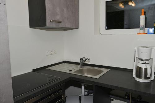 een aanrecht met een wastafel en een raam bij Apartment in Reutlingen / Sickenhausen in Reutlingen