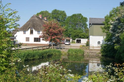 SörupにあるFerienhof Martensの茅葺き屋根の古家