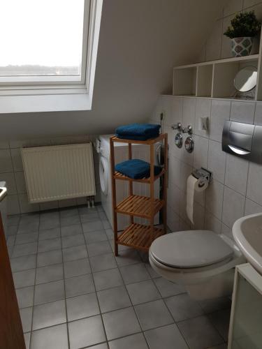 bagno con servizi igienici e lavandino di Ferienwohnung mit Domblick a Naumburg