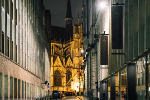 een kathedraal in het midden van een stad met gebouwen bij Pillows City Hotel Brussels Centre in Brussel