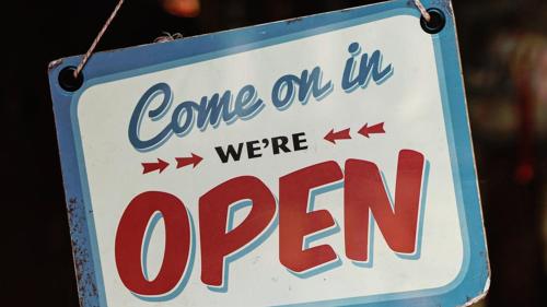 a sign that says come on in open at Hillside Landing B&B in Digby