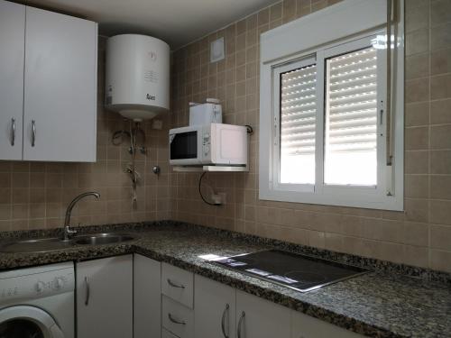 una cucina con lavandino e forno a microonde di Apartamento Torres19 a Siviglia