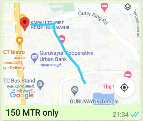 a map of a city with a blue line at Kairali Tourist Home in Guruvāyūr