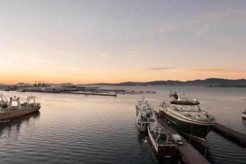 un gruppo di imbarcazioni ormeggiate in un molo in acqua di Eurostars Mar de Vigo a Vigo