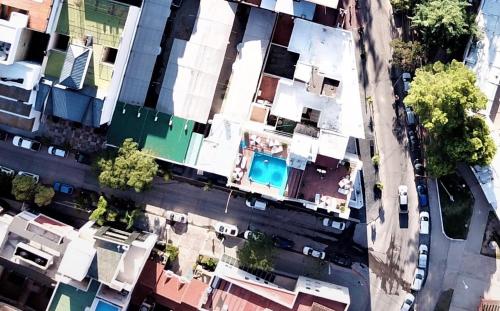 an overhead view of a city street with buildings at Hotel Arona in Villa Carlos Paz