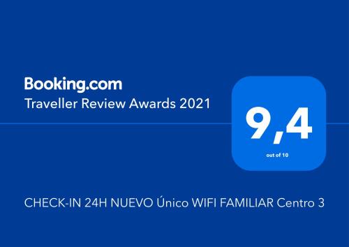 Um certificado, prêmio, placa ou outro documento exibido em CHECK-IN 24H NUEVO Único WIFI FAMILIAR Centro Planta 3