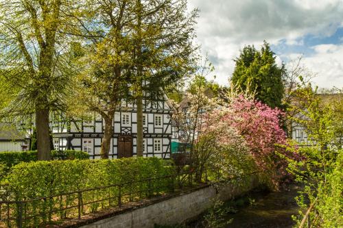 une maison avec une clôture, des arbres et des buissons dans l'établissement Feldmann-Schütte, à Schmallenberg