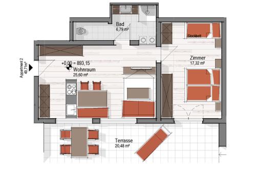 un dessin d'un plan d'étage d'une maison dans l'établissement Aparthotel Garni Schranz, à Wald im Pinzgau