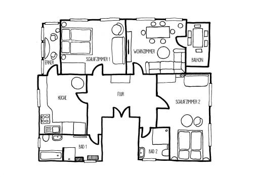 Floor plan ng Ferienwohnung zum Bielatal