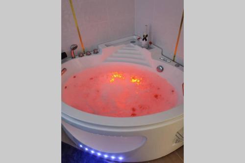 a bathtub with a red substance inside of it at Nid d'amour baignoire/jacuzzi in Nice