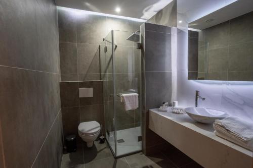 bagno con doccia, lavandino e servizi igienici di Hôtel Concorde a Bruxelles